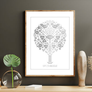 25th Silver Wedding Anniversary Foil Family Tree Print, 2 of 8