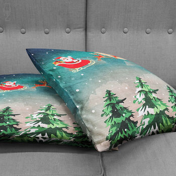 Christmas Cushion Cover With Santa And Fly Reindeers, 4 of 7