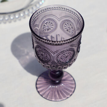 Set Of Four Purple Embossed Wine Glasses, 6 of 8