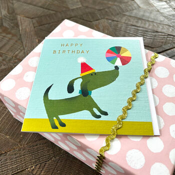 Gold Foiled Dog And Ball Birthday Card, 4 of 4