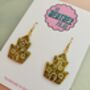 Gold Sandcastle Glitter Resin Earrings / Summer Holiday Jewellery / Seaside Memories Gift / Summer Party Jewellery, thumbnail 4 of 5