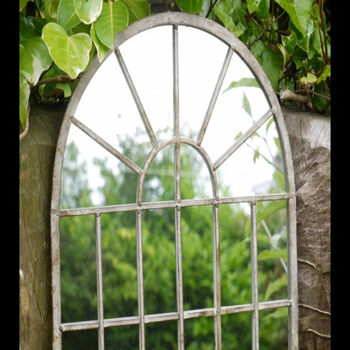 60cm Grey Garden Arched Mirror Distressed Metal Frame, 3 of 3