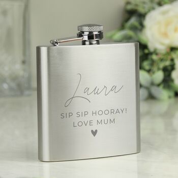 Personalised Wedding Party Engraved Stainless Steel Hip Flask, 5 of 5