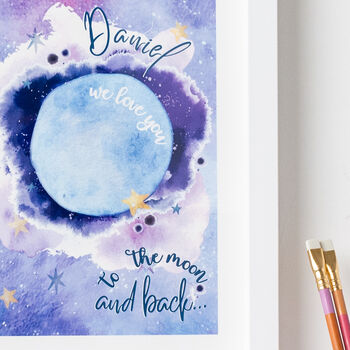 Moon And Stars Personalised Nursery Room Print, 2 of 4