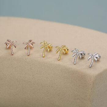 Sterling Silver Palm Tree 18 G Screw Back Earrings With Ball Backs, 2 of 11