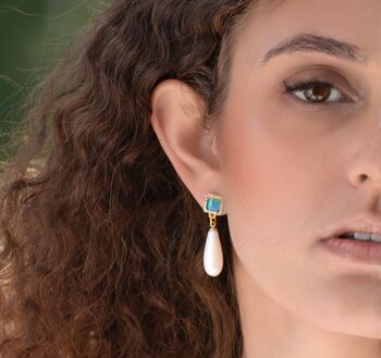 Statement Diamante Opal Earring With Faux Pearl, 6 of 8