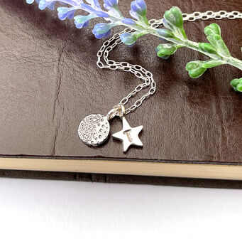 Personalised Sterling Silver Full Moon And Initial Star Necklace, 5 of 8