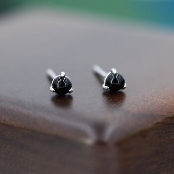 Natural Black Onyx Stud Earrings In Sterling Silver, 2 of 12