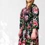 Black And Pink Flower Print Cotton Dressing Gown Kimono, thumbnail 5 of 11
