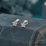 Tiny Flower Cz Internally Threaded Flat Back Earrings In Sterling Silver, thumbnail 1 of 10