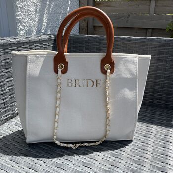 Personalised White Brown Large Chain Tote Beach Bag, 4 of 7