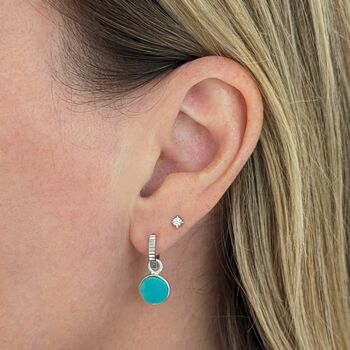 Circle Turquoise December Birthstone Earrings, Silver, 2 of 5