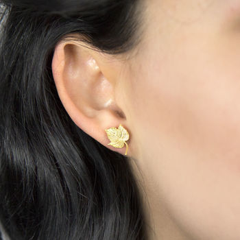 Gold Plated Sterling Silver Ivy Leaf Stud Earrings, 2 of 4