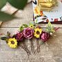 Sunflower, Burgundy And Dusty Pink Hair Pins, thumbnail 4 of 9