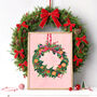 Christmas Wreath Art Print – Festive Wall Decor In Pink, Green And Gold, thumbnail 1 of 6