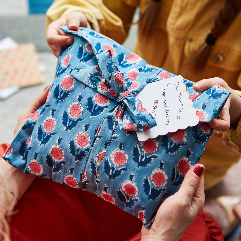 Fabric Gift Bag, Blue Sunflower Design, 1 of 4