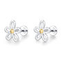 Sterling Silver Two Tone Daisy 16 G Flat Back Labret Earrings, thumbnail 8 of 12