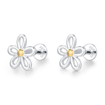 Sterling Silver Two Tone Daisy 16 G Flat Back Labret Earrings, 8 of 12
