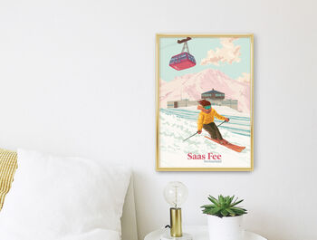 Saas Fee Switzerland Ski Resort Travel Poster Art Print, 3 of 8