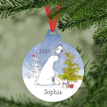 Personalised Polar Bear Penguin Christmas Decoration, 2 of 2