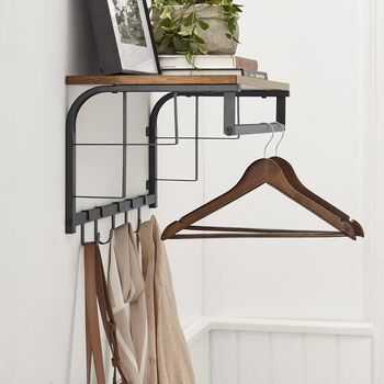 Wall Mounted Coat Rack With Shelf And Five Hooks, 7 of 12