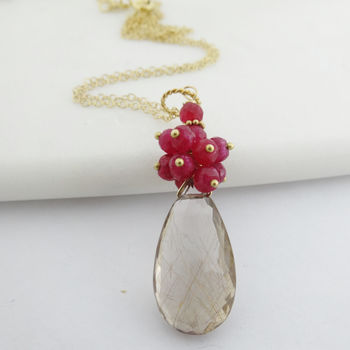 Rutilated Quartz And Ruby Pendant Necklace, 4 of 6