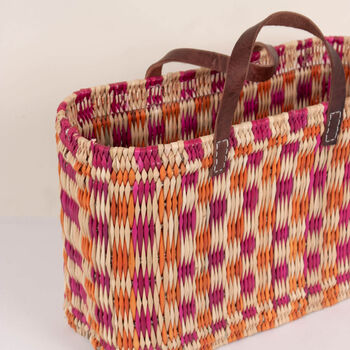 Chequered Reed Basket, Pink + Orange, 6 of 6