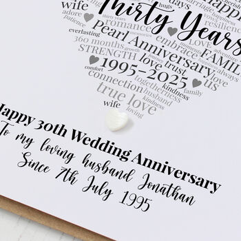 Personalised 30th Anniversary Card With Pearl Heart, 3 of 6