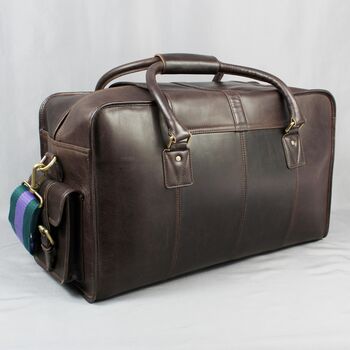 'Oxley' Men's Leather Weekend Holdall Bag In Chestnut, 9 of 12