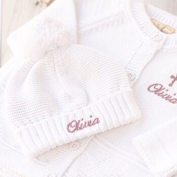 White Personalised Christening Matinee Cardigan With Cross, 6 of 12