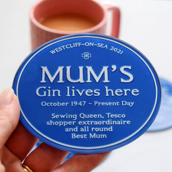 Personalised Blue Plaque Coaster For Mum, 3 of 5