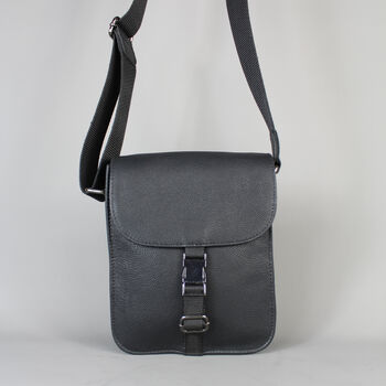 Black Leather Crossbody Flight Bag With Gunmetal Zip, 5 of 10