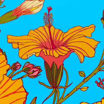 Tropical Hibiscus Flower Print In Oranges And Yellows, 6 of 6