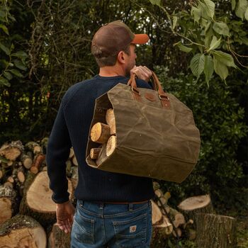 Waxed Canvas Craftwood Two In One Log Bag, 3 of 5