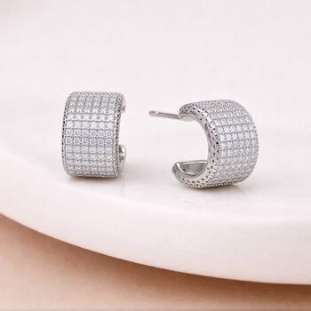 Chunky Sterling Silver Pave Open Hoop Earrings, 3 of 6
