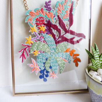 Tropical Bouquet Gold Framed Embroidery Art, 4 of 5