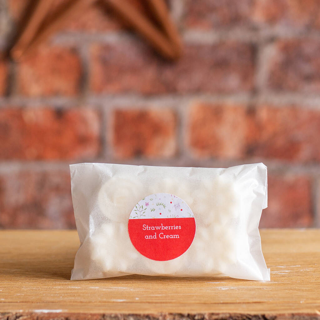 Twelve Strawberries And Cream Flower Shaped Wax Melts By Chalk and