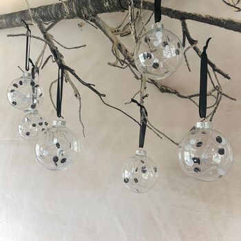 Set Of Six Monochrome Baubles Black And White Christmas Decor Bauble Set, 7 of 7