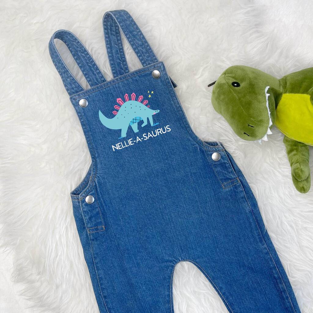 Girls Dinosaur Personalised Baby/Toddler Dungarees, 1 of 2