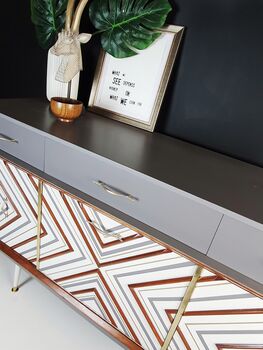 1950's Sideboard With 3D Geometric Chevron Design, 5 of 8