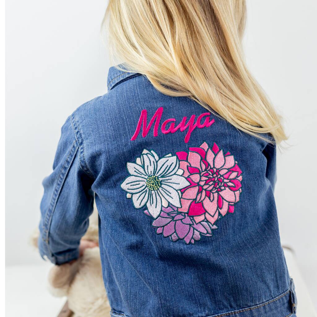 Personalised Name Baby/Kids Denim Jacket With Flowers, 1 of 4