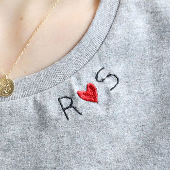 Personalised Embroidered Heart And Initials T Shirt, 2 of 3
