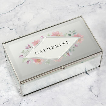 Personalised Floral Watercolour Mirrored Jewellery Box, 2 of 6