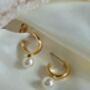 Gold Pearl Half Hoop Waterproof Stud Earrings 18k Gold Plated On Titanium Steel Half Hoop Earrings, thumbnail 1 of 6