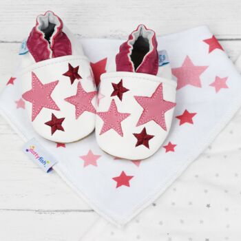 Dotty Fish Pink Twinkle Soft Leather Baby Shoes With Barefoot Soles, 2 of 11