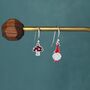 Mismatched Gnome And Mushroom Drop Hook Earrings In Sterling Silver With Hand Painted Enamel, thumbnail 2 of 7