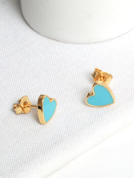 18 K Gold Vermeil Turquoise Enamel Heart Stud Earrings, 4 of 10