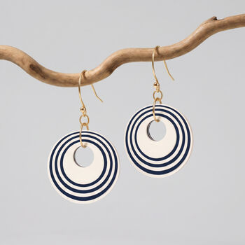 Cream And Navy Geometric Circular Earrings • Gold Plated Sterling Silver Hooks, 3 of 8