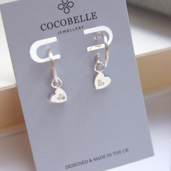 Sterling Silver Heart Charm Hoop Earrings, 3 of 4
