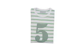 Seafoam + White Breton Striped Number/Age T Shirt, 6 of 6